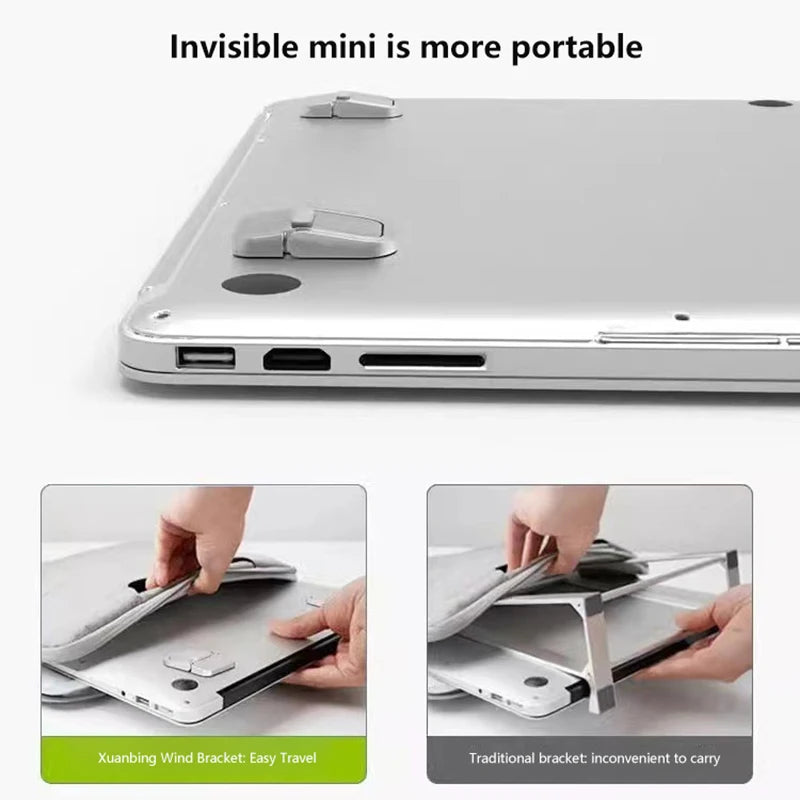 Lot de 2 mini supports pour ordinateur portable en métal pliable et invisible pour MacBook
