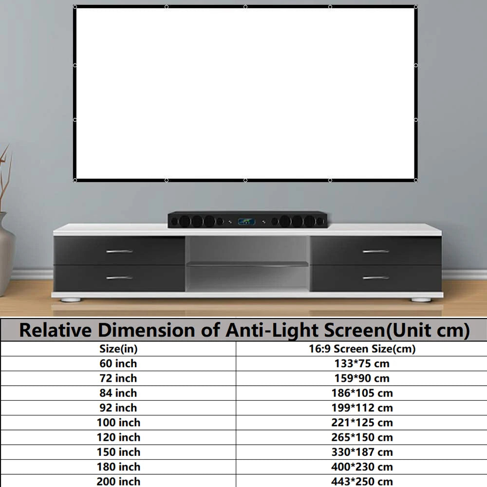 VEIDADZ 60-200 inch Portable Foldable Projector Screen High Density White No Creases Soft Projection Screen 16:9 Indoor Outdoor