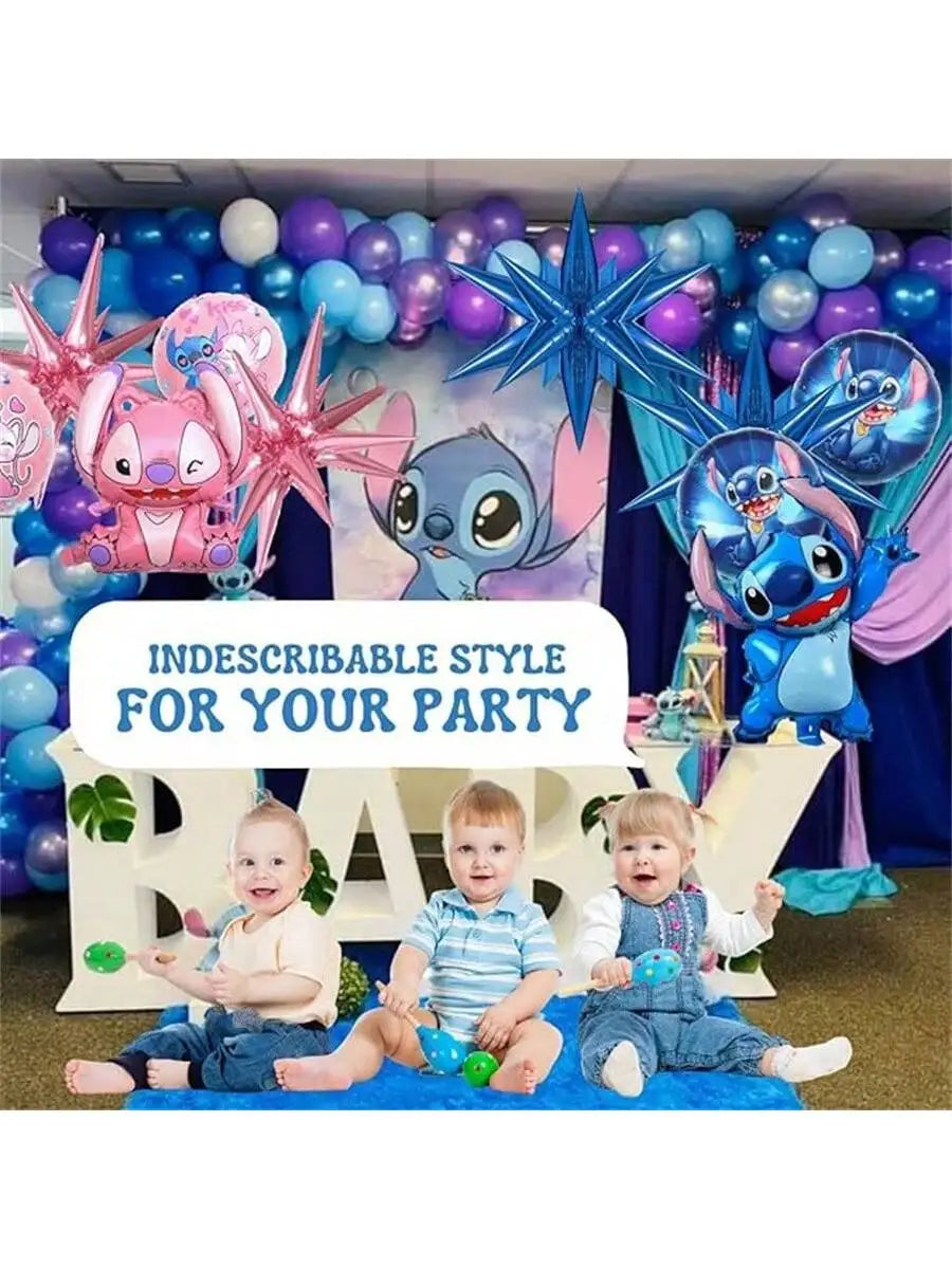 10Pcs Cartoon Lilo & Stitch-Stitch Theme Aluminum Film Balloon Birthday Party Decoration Aluminum Film Balloon Set