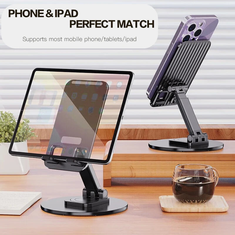 Universal Phone Stand On Desk 360ยฐ Rotating Multi-Angle Non-Slip Metal Base Foldable For Office,iPhone13 14 15Pro Xiaomi Samsun