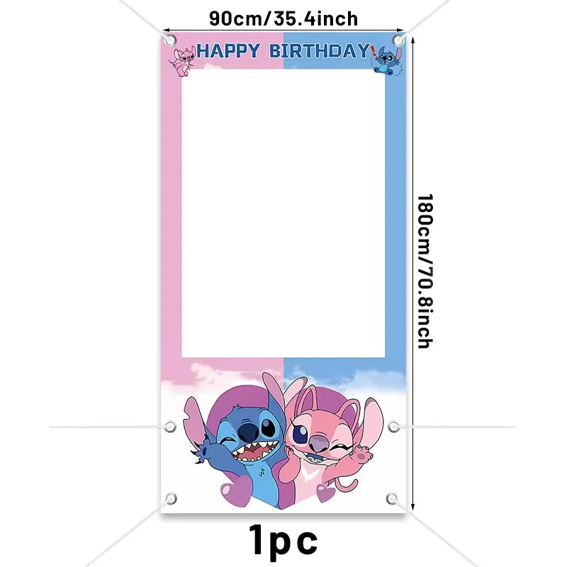 1pc90x180 Cartoon Lilo And Stitch Photo Booth Prop Frame Kid 1st birthday Party Shooting Photo Backdrop Baby Shower Decor Banner
