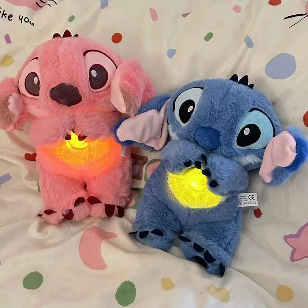 Kawaii Stitch Plush Doll Baby Sleeping Companion Sound Soothing Musical Kawaii With Air Bag and Light Doll Breathing Toys Gifts