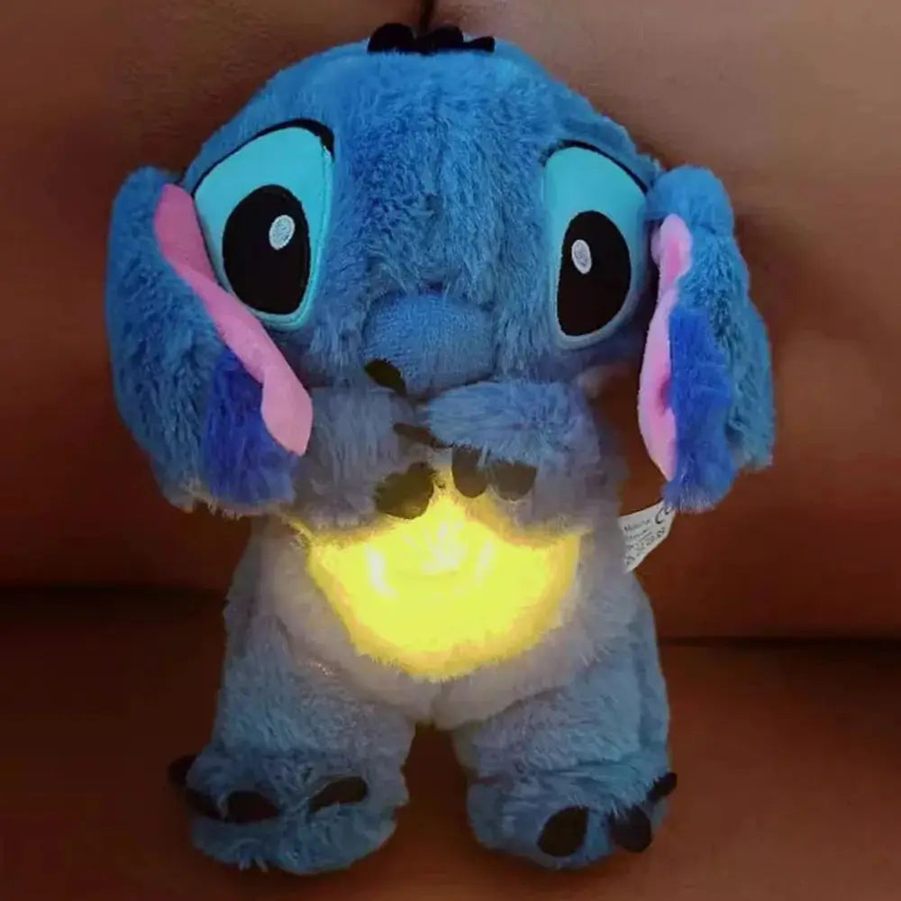 Kawaii Stitch Plush Doll Baby Sleeping Companion Sound Soothing Musical Kawaii With Air Bag and Light Doll Breathing Toys Gifts