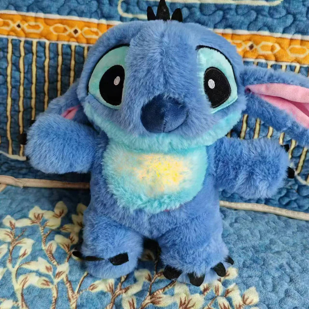 Kawaii Stitch Plush Doll Baby Sleeping Companion Sound Soothing Musical Kawaii With Air Bag and Light Doll Breathing Toys Gifts