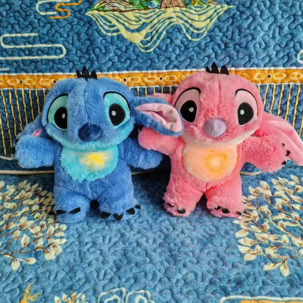 Kawaii Stitch Plush Doll Baby Sleeping Companion Sound Soothing Musical Kawaii With Air Bag and Light Doll Breathing Toys Gifts