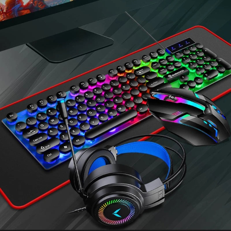 Exquisite 4 In 1 Keyboard Gaming Mouse And RGB Headset Wired Mechanical Keyboard Mouse Headset Kit For Laptop PC Gaming