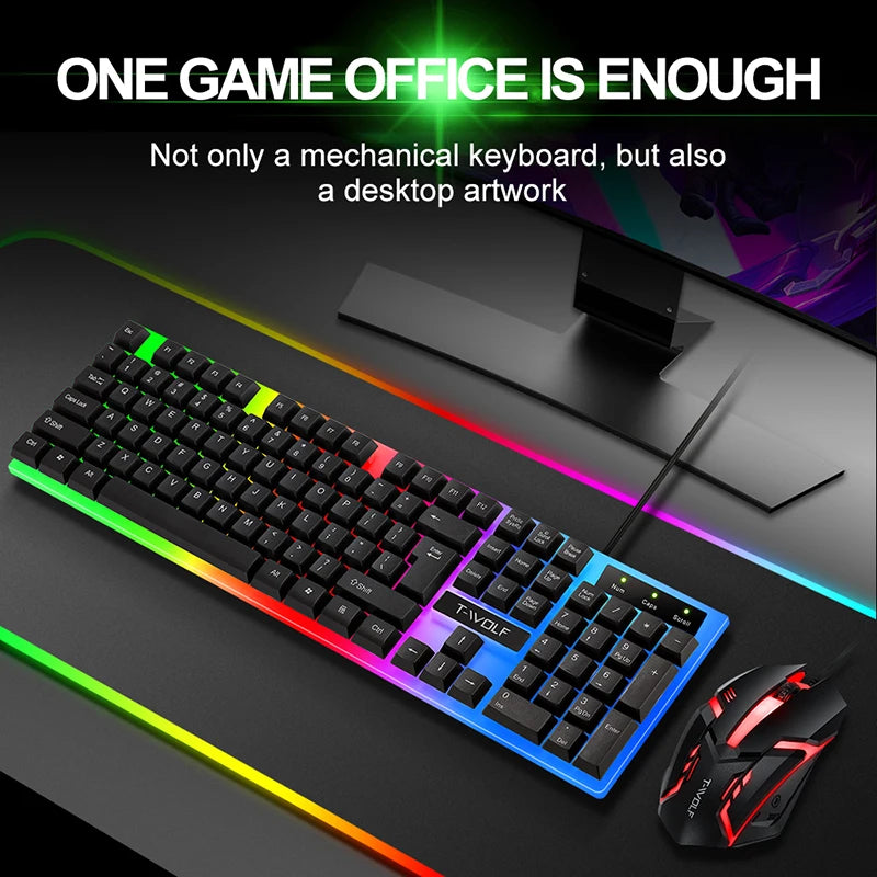 Gamer Keyboard And Mouse PC Gaming Keyboard RGB Backlit Keyboard Rubber Keycaps Wired Spanish Keyboard Mouse Gamer Gaming Mouse