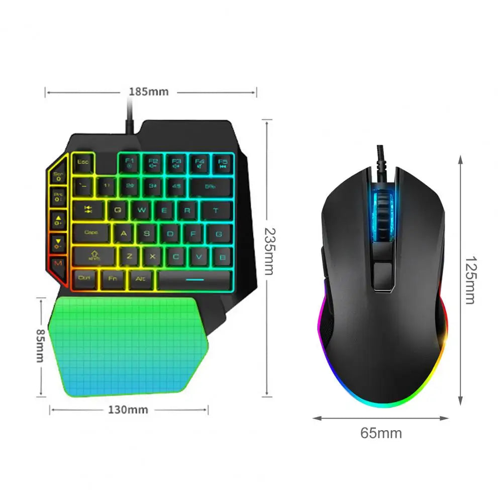 Clavier ergonomique filaire clavier de jeu à une main combo souris pour PUBG PC Gamer Combo Set conception ergonomique pour PC