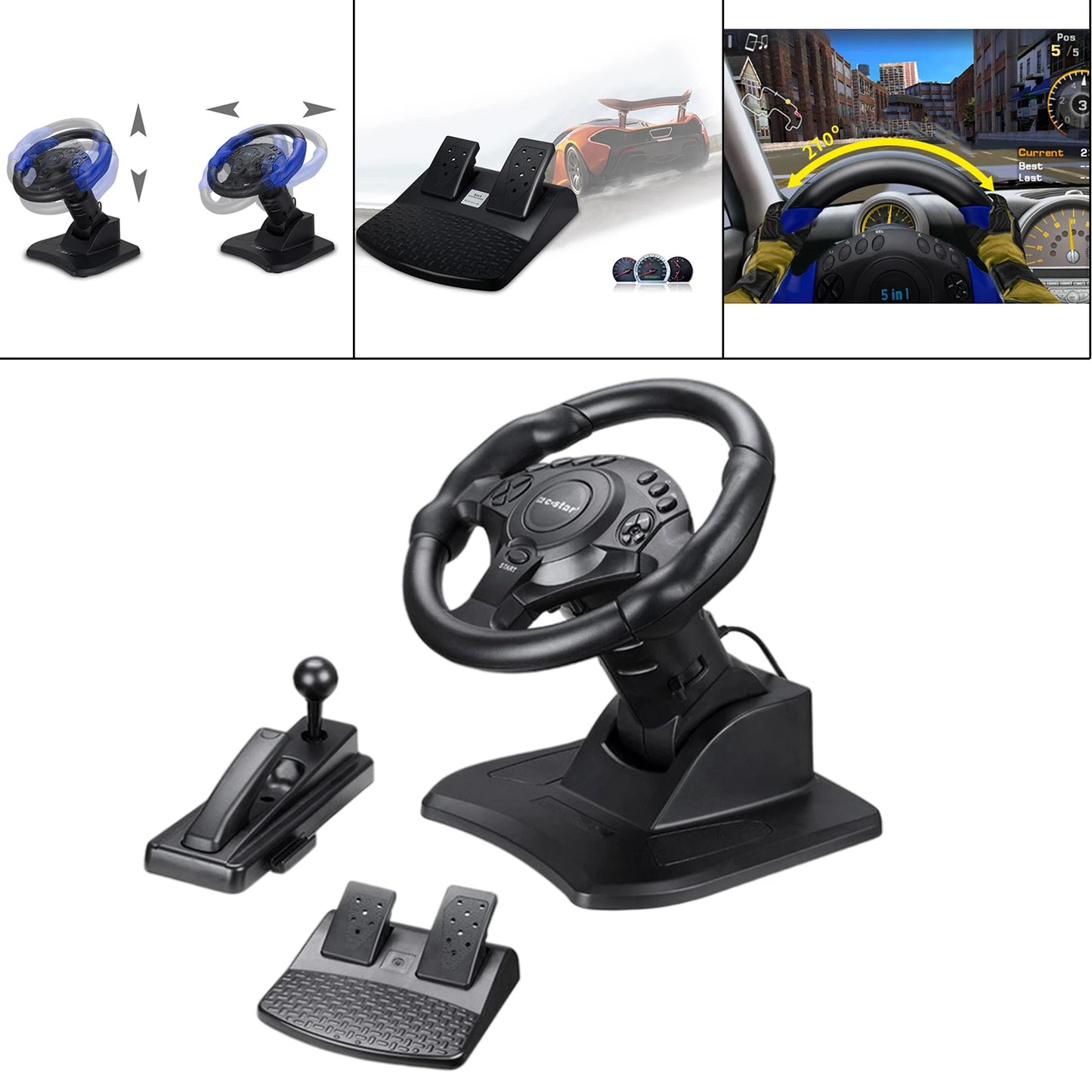 Racing Steering Wheel with Sensitive Pedals with Vibration for ONE for PS4 for PS3 for Switch PC Android PC Gaming Wheel