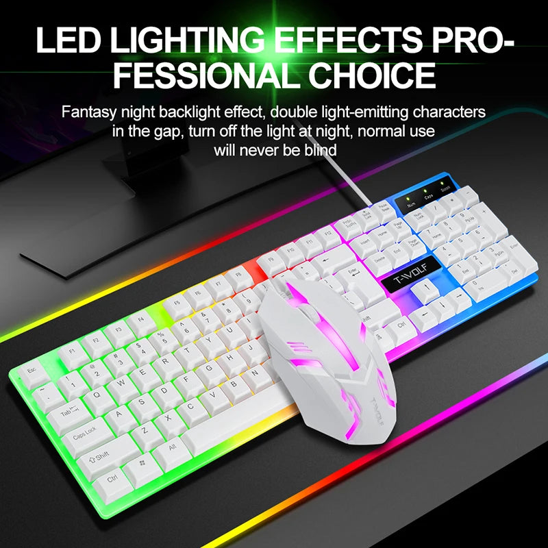 Gamer Keyboard And Mouse PC Gaming Keyboard RGB Backlit Keyboard Rubber Keycaps Wired Spanish Keyboard Mouse Gamer Gaming Mouse