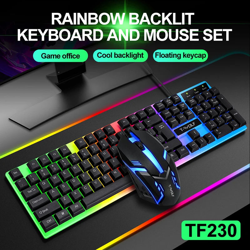 Gamer Keyboard And Mouse PC Gaming Keyboard RGB Backlit Keyboard Rubber Keycaps Wired Spanish Keyboard Mouse Gamer Gaming Mouse