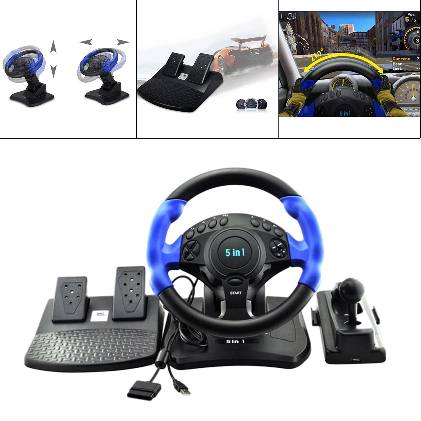 Racing Steering Wheel with Sensitive Pedals with Vibration for ONE for PS4 for PS3 for Switch PC Android PC Gaming Wheel