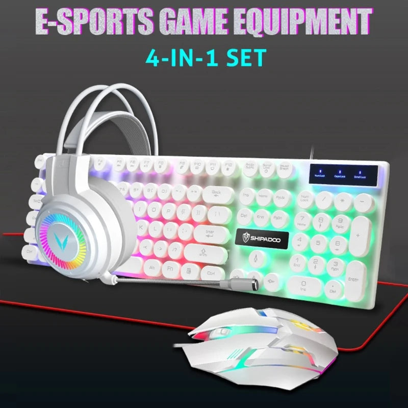 Exquisite 4 In 1 Keyboard Gaming Mouse And RGB Headset Wired Mechanical Keyboard Mouse Headset Kit For Laptop PC Gaming