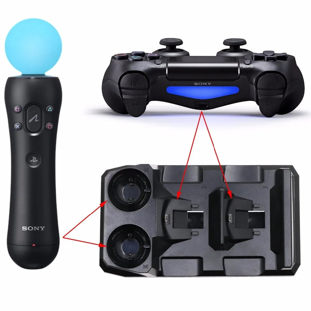 For Playstation 4 PS4 Slim Pro PS VR PS Move Motion Controllers 4 in 1 Charger USB Charging Dock Station Storage Stand Charge