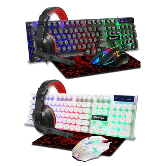 Kit clavier et souris de jeu 4 en 1 exquis, casque RVB, clavier mécanique filaire, souris, casque pour ordinateur portable et PC de jeu