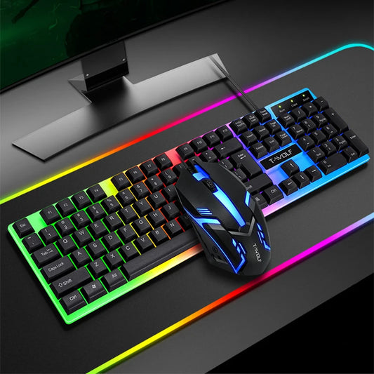 Gamer Keyboard And Mouse PC Gaming Keyboard RGB Backlit Keyboard Rubber Keycaps Wired Spanish Keyboard Mouse Gamer Gaming Mouse