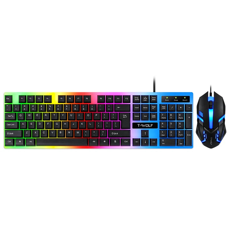 Clavier et souris de jeu pour PC Clavier de jeu rétroéclairé RVB Touches en caoutchouc Clavier filaire espagnol Souris Souris de jeu pour joueur