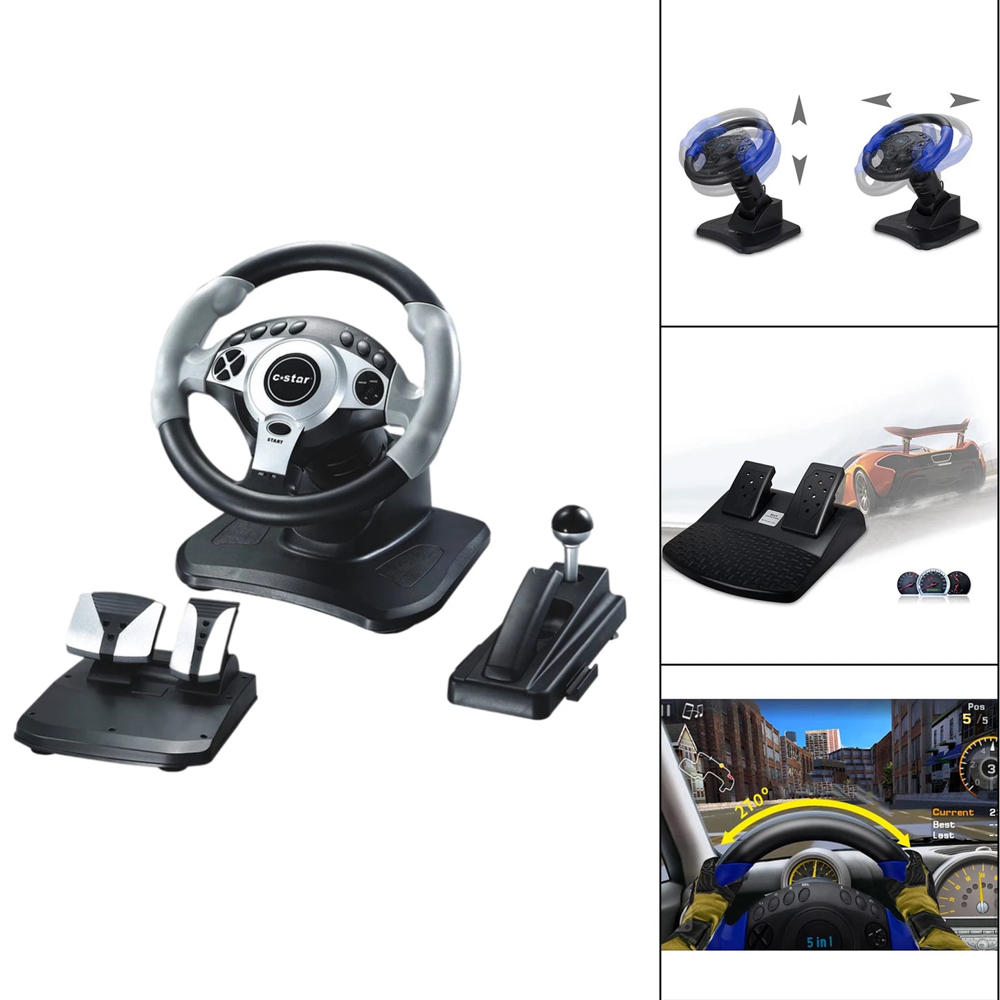 Racing Steering Wheel with Sensitive Pedals with Vibration for ONE for PS4 for PS3 for Switch PC Android PC Gaming Wheel