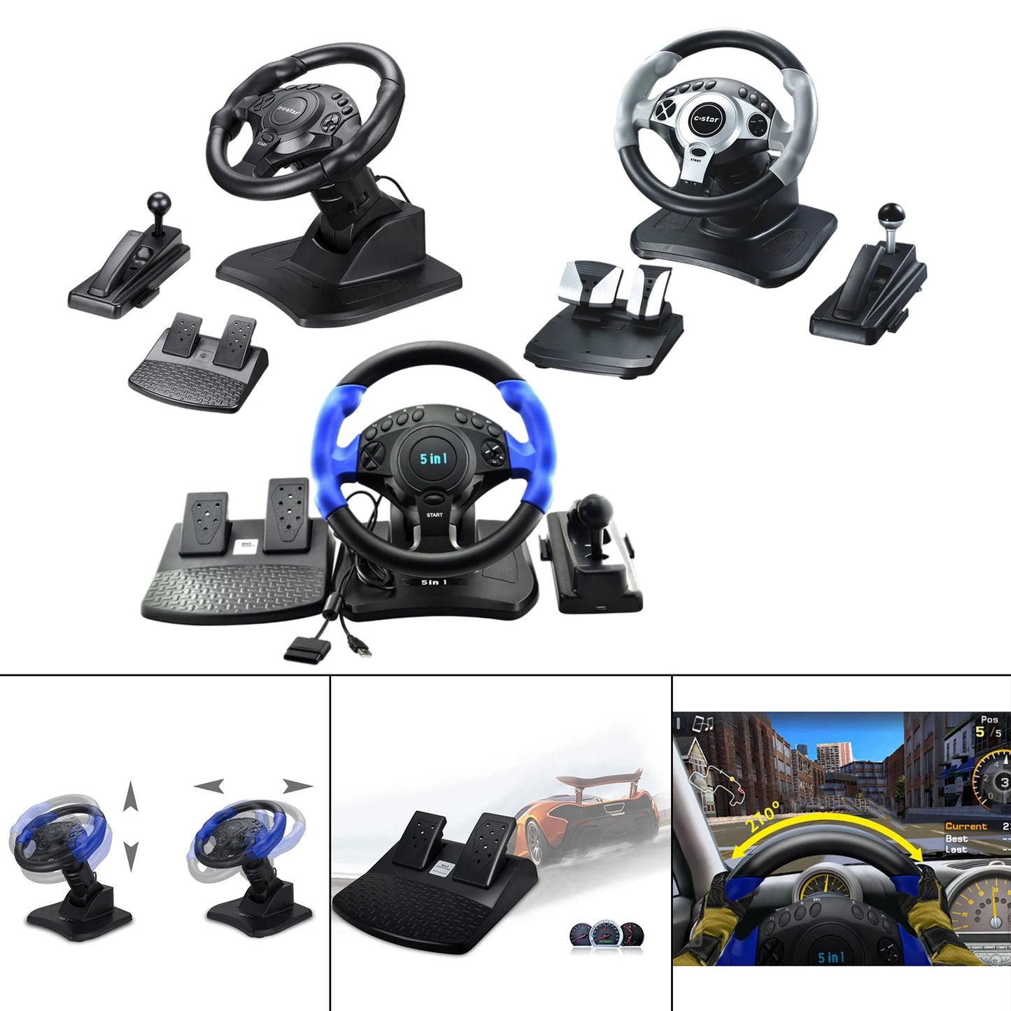 Racing Steering Wheel with Sensitive Pedals with Vibration for ONE for PS4 for PS3 for Switch PC Android PC Gaming Wheel