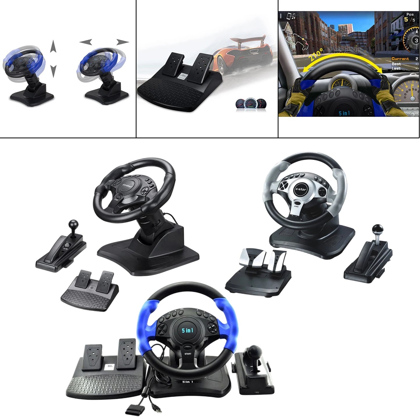 Racing Steering Wheel with Sensitive Pedals with Vibration for ONE for PS4 for PS3 for Switch PC Android PC Gaming Wheel