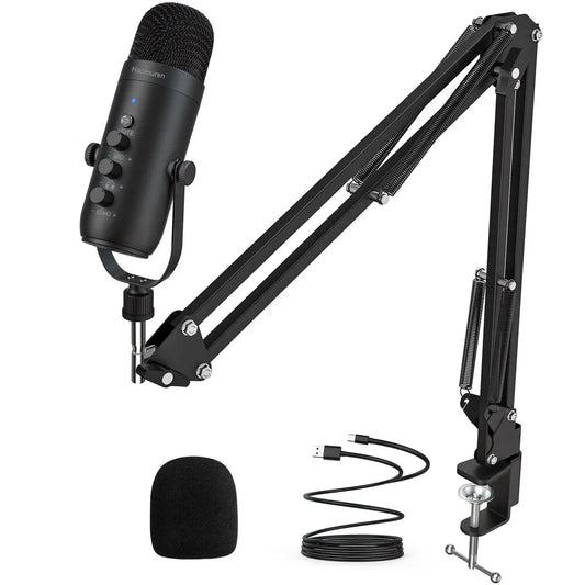 Kit de microphone à condensateur cardioïde de studio de microphone de podcast de streaming USB professionnel avec perche pour l'enregistrement Twitch YouTube