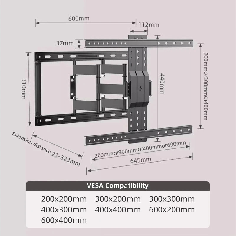 Full Motion TV Wall Mount for 40-85 inch TVs, TV Bracket with Dual Articulating Arms, Tilt, Swivel, Extension, Max VESA 600x400