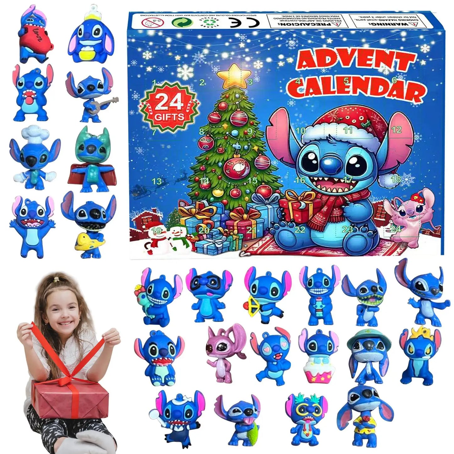 Anime Lilo & Stitch Figure Halloween Angel Christmas Advent Calendar Box Kawaii Stitch Figure Action Model Toys Holiday Gifts