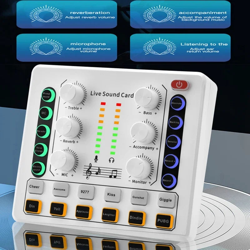 Carte son M8 Live Mixeur audio sans fil Bluetooth Mixeur numérique Réduction du bruit Diffusion en direct Diffusion Podcasting