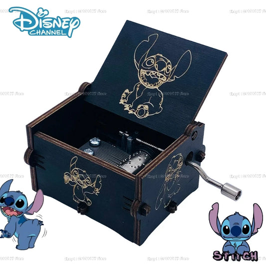 2024 Stitch Music Box Cartoon Lilo & Stitch Disney Painted Laser Engraving Creative Hand-held Music Box Decoration Birthday Gift