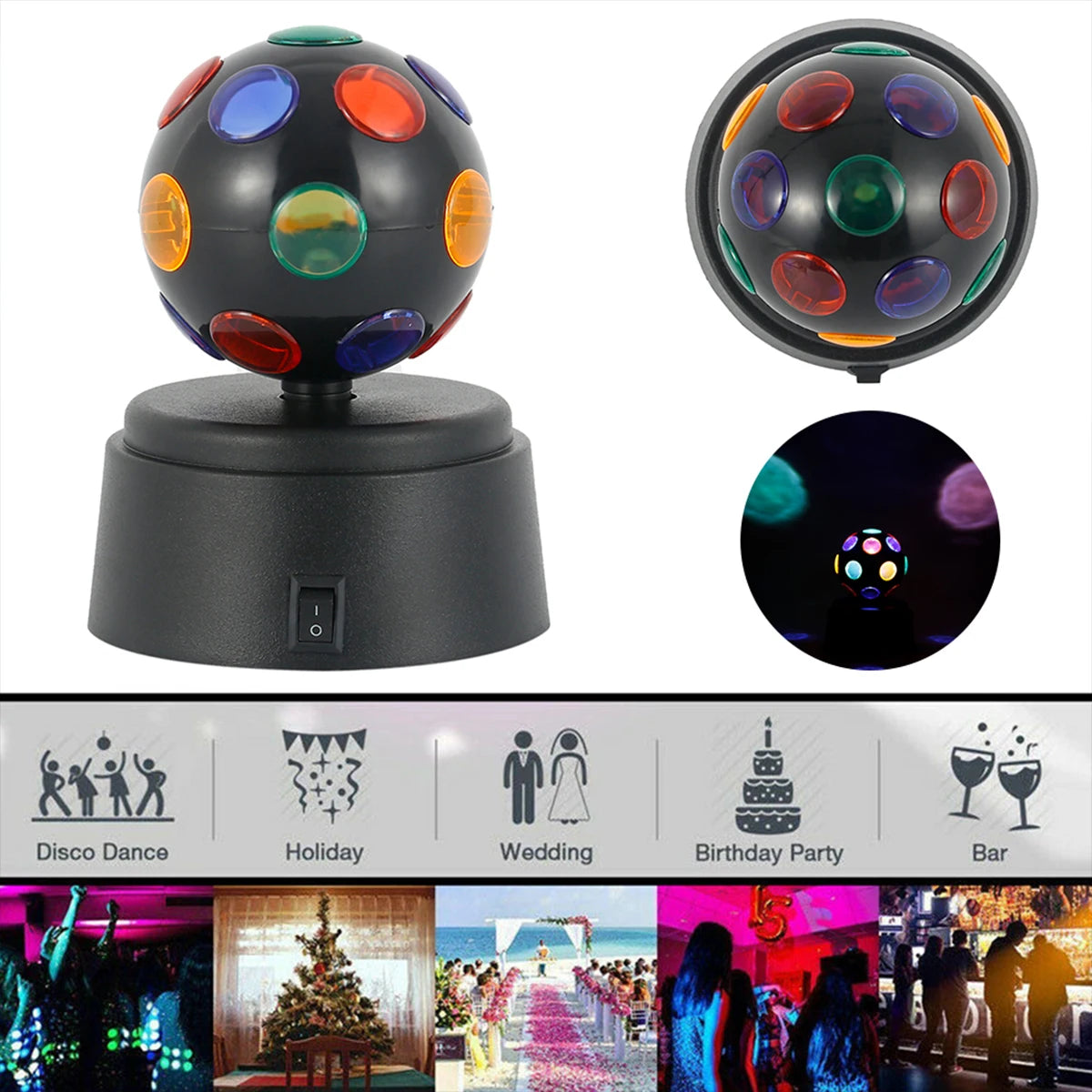 LED RGB Stage Light Disco Stage Rotating Light Crystal Ball Lamp Mini DJ Ball Lamp Flashing Effects for Birthday Wedding Bar