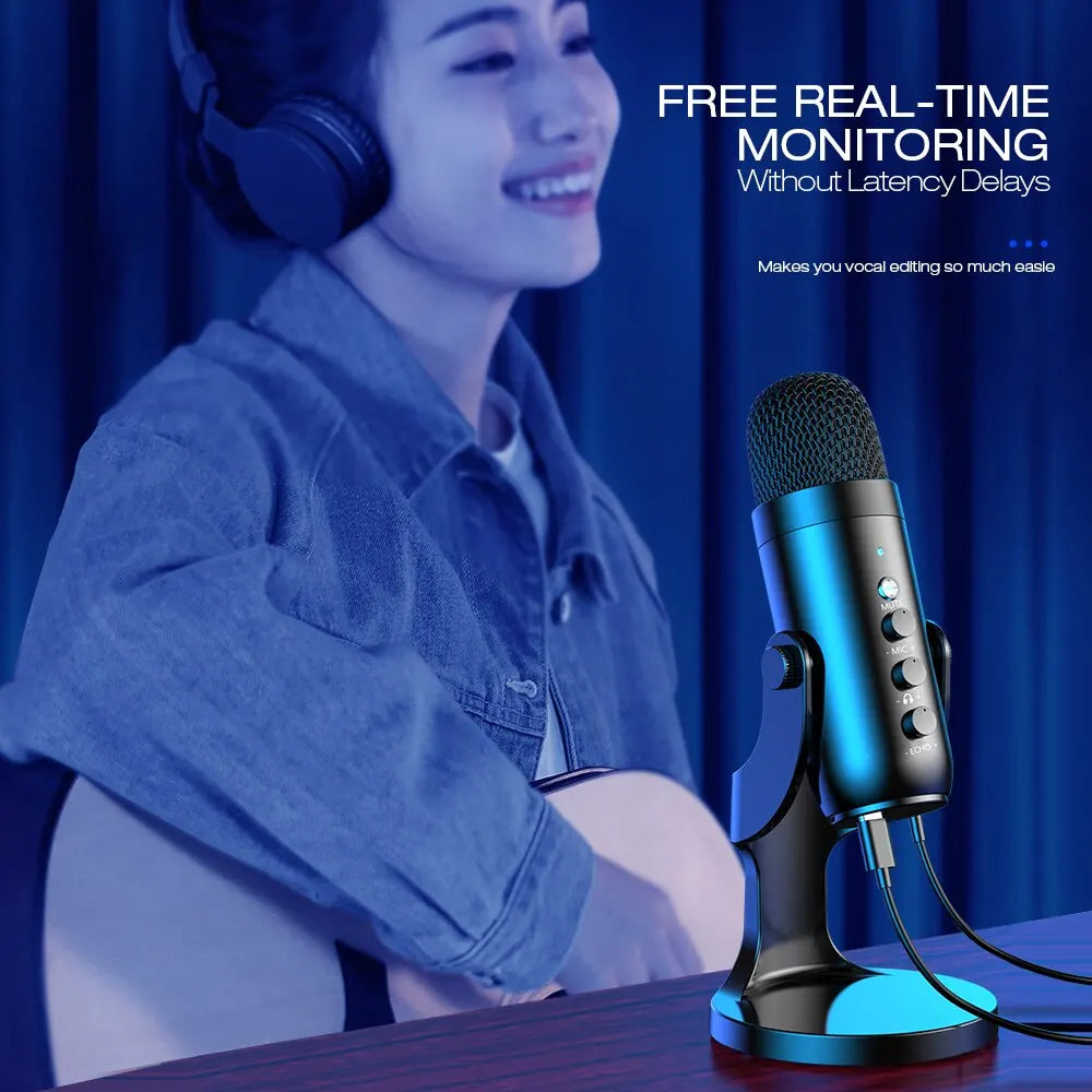 USB Microphone for PC Mac Gaming Recording Streaming Podcasting, Computer Condenser Mic with Phone Adapter Headphone Output