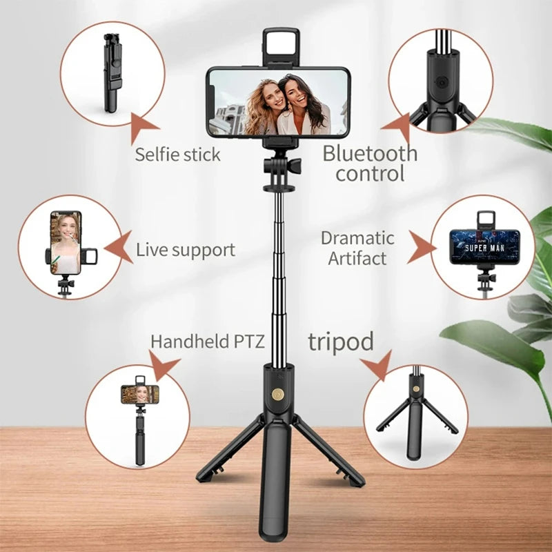 Perche à selfie sans fil avec trépied extensible et télécommande Bluetooth pour iPhone, téléphone portable, diffusion en direct Tiktok