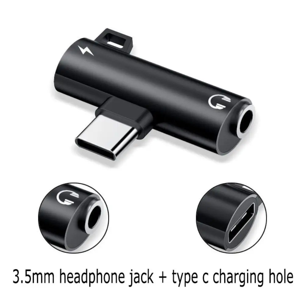 90° Elbow Design Type-C to 3.5mm Jack Adapter 2 in 1 Alloy Aux Headphone Jack Adapter Light Talking for Huawei/Xiaomi/OPPO