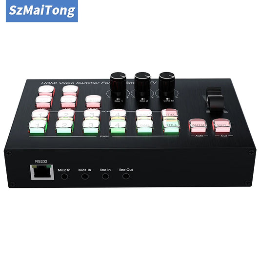 4K Video Switcher 4 Channel HDMI Multi Camera Streaming Live Production Video Mixer Switcher Broadcasting Station Type C Record