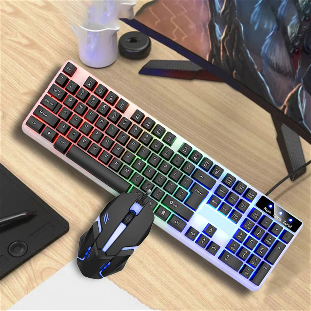 Backlit Wired Keyboard and Mouse 104 Key Strong Wear-resistant Comfortable Feel Keyboard for Business Office