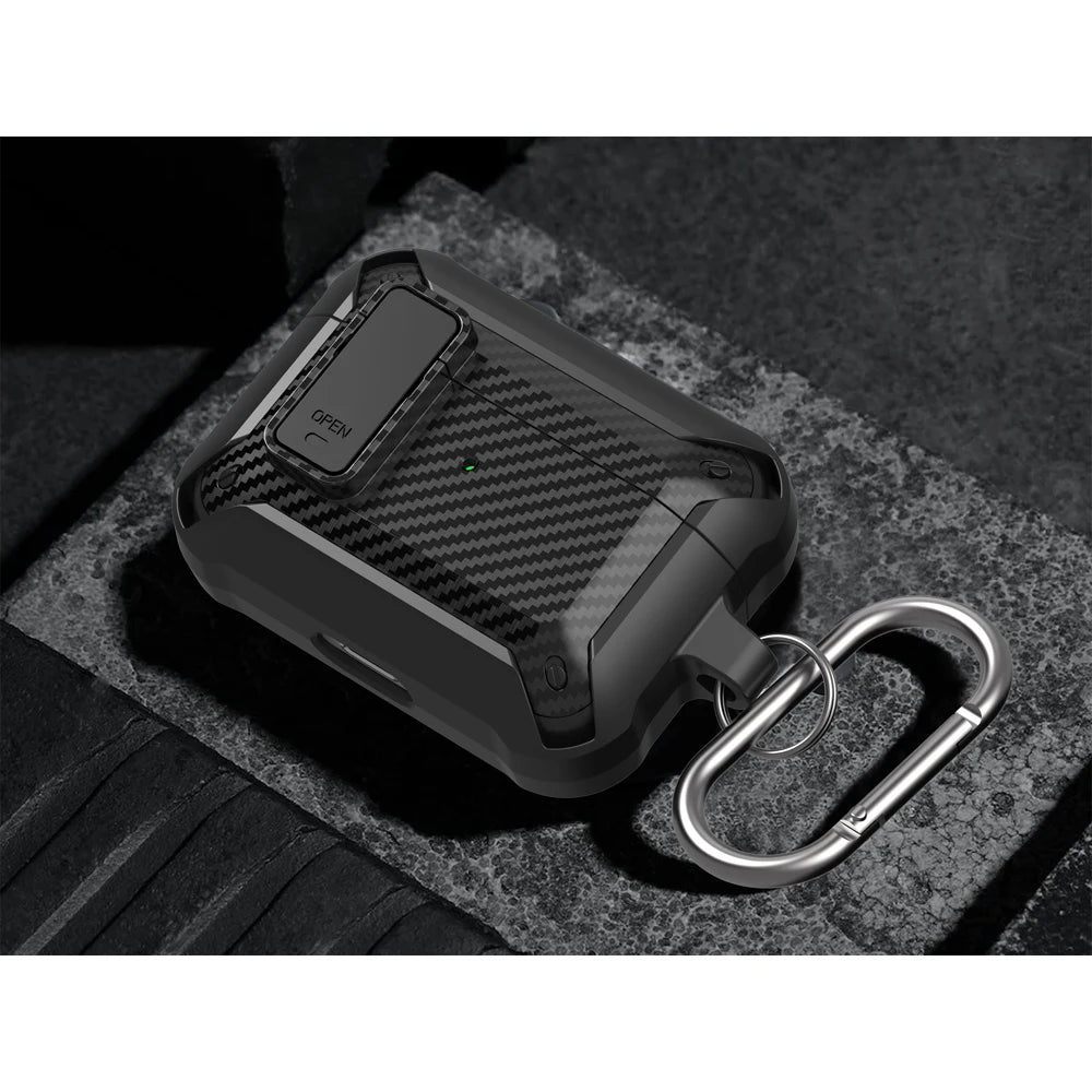 Security Lock Cover For Airpods Pro 2 Case Luxury Carbon Fibre Switch Earphone Case With Keychain For Airpods 3 1 Shockproof Box