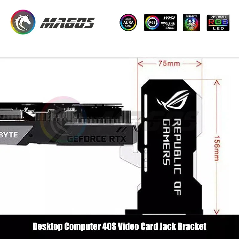 Desktop Computer 40S Video Card Jack Bracket Support ARGB 5V SYNC Vertical Mounting GPU Holder Luminous Brands Faith Black/White