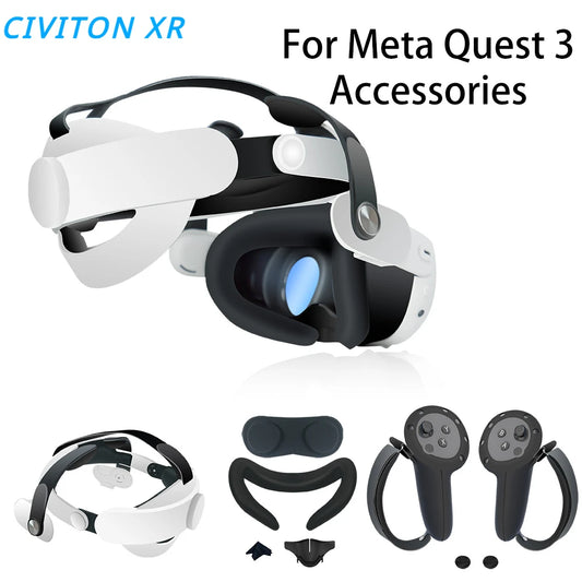 Halo Strap for Meta Quest 3 Controller Covers Lens Cap Light-Blocking Silicone Nose Pad and Face Cover For Quest 3 Accessories