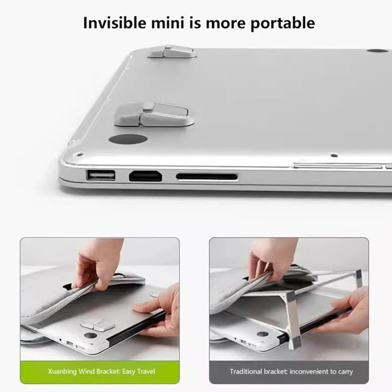 2pcs Laptop Stand Mini Portable Metal Holder Foldable Nvisible Laptop Riser Bracket For Macbook Notebook Stand Cooling Holder