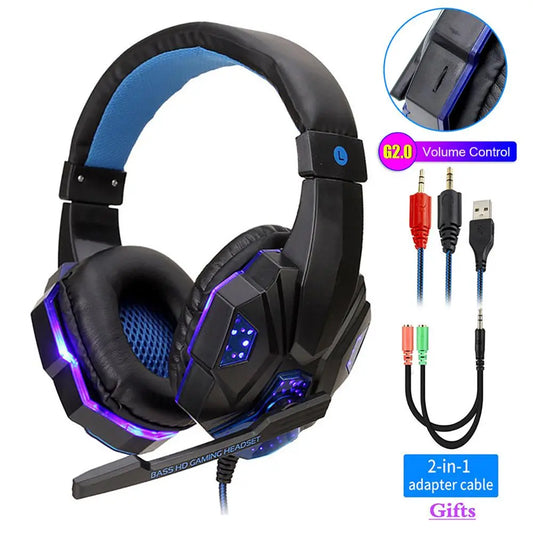 Casque de jeu filaire à lumière LED professionnel avec microphone pour ordinateur PS4 PS5 Xbox Bass Stereo PC Gaming Headphone Gifts