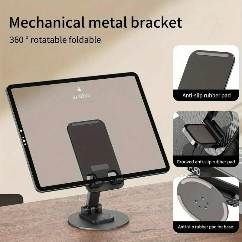 Tablet Mobile Phone Stand 360° Rotating Foldable For iPad Pad Desk Holder Bracket Cellphone Huawei Xiaomi Universal Metal Base