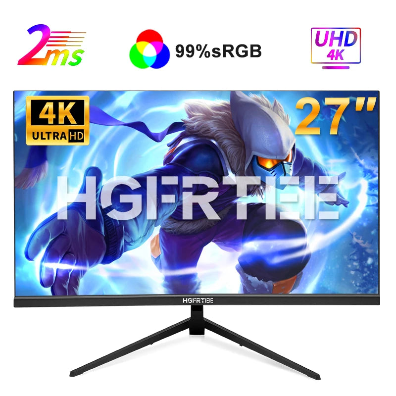 HGFRTEE 4K 27 Inch Monitor 3840*2160 Office Computers 99%SRGB 10Bit IPS Flat Panel Screen Gaming PC HDMI-Compatib/DP