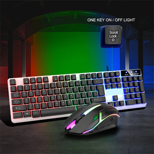 Backlit Wired Keyboard and Mouse 104 Key Strong Wear-resistant Comfortable Feel Keyboard for Business Office