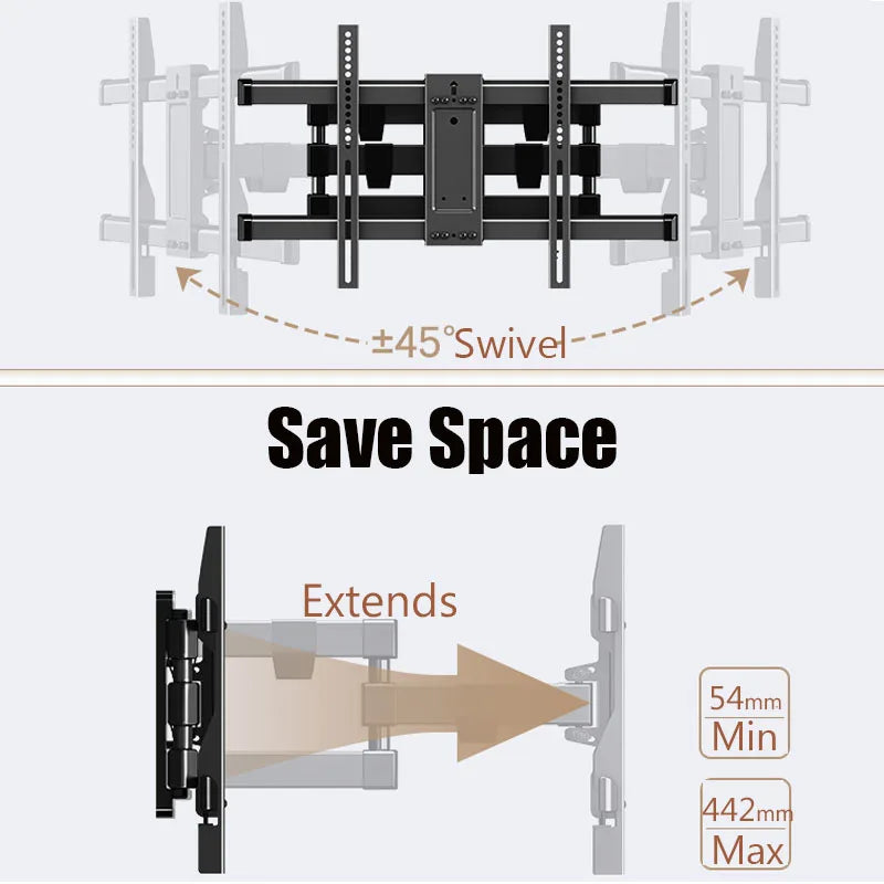 Wall Mount Full Motion for Most 32-70 inch TVs, Swivel TV Bracket with Dual Articulating Arms Tilt Rotation Max VESA 400x400mm