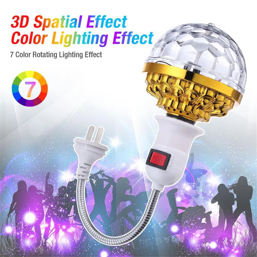 Mini RGB Projection Lamp Colorful Magical Ball Lamps With Holder Switch 360 Degrees Automatic Rotating Party DJ Disco Ball Light