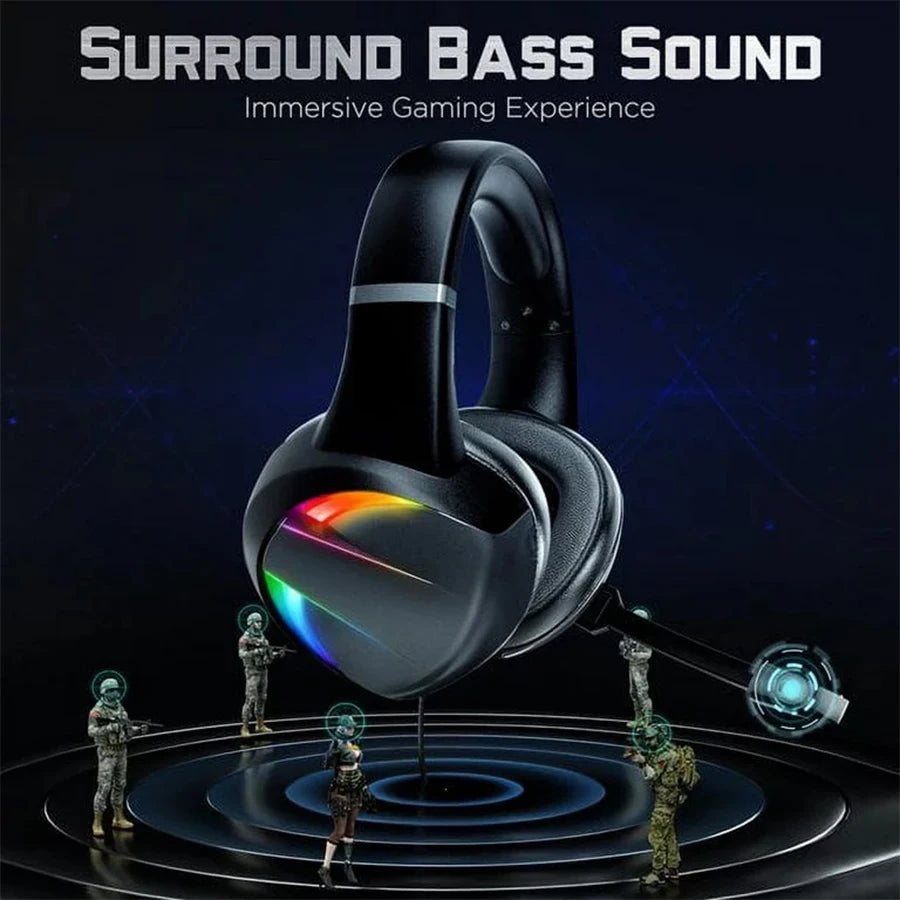 RGB Gaming Headset with Noise Canceling Microphone Surround Sound LED Headphones for PS5 PS4 Xbox One PC Laptop Mac Computer PC