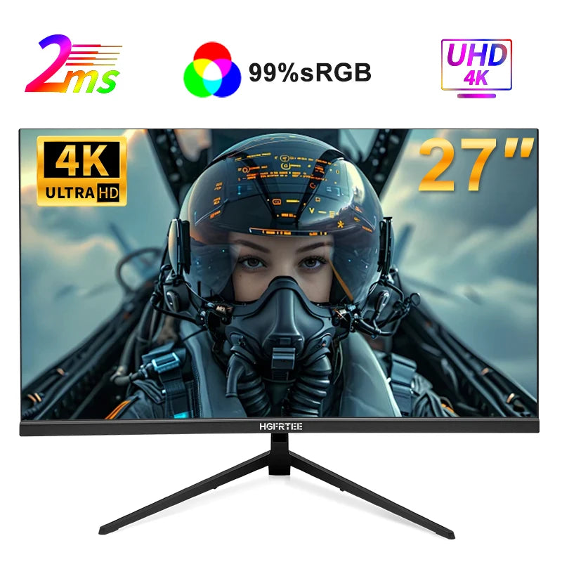 HGFRTEE 4K 27 Inch Monitor 3840*2160 Office Computers 99%SRGB 10Bit IPS Flat Panel Screen Gaming PC HDMI-Compatib/DP