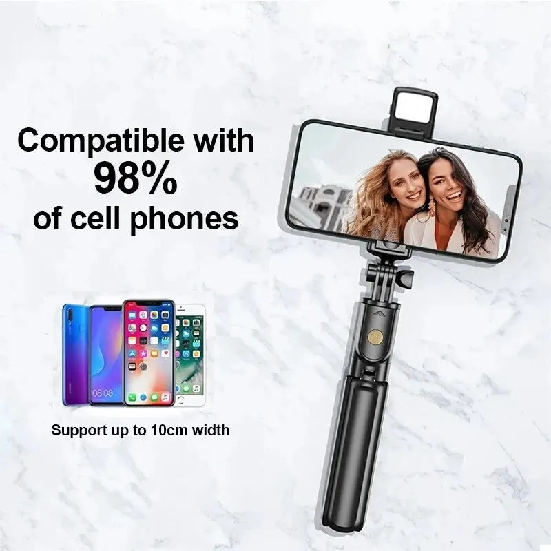 Wireless Selfie Stick Tripod Stand with Light Bluetooth Remote Extendable Tripod for iPhone Mobile Phone Tiktok Live Streaming