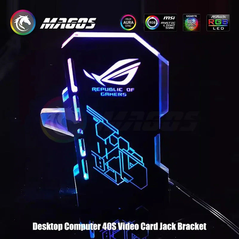 Desktop Computer 40S Video Card Jack Bracket Support ARGB 5V SYNC Vertical Mounting GPU Holder Luminous Brands Faith Black/White