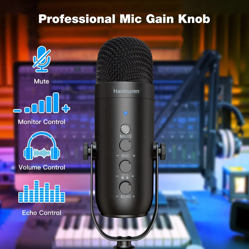 Professional USB Streaming Podcast PC Microphone Studio Cardioid Condenser Mic Kit with Boom Arm For Recording Twitch YouTube